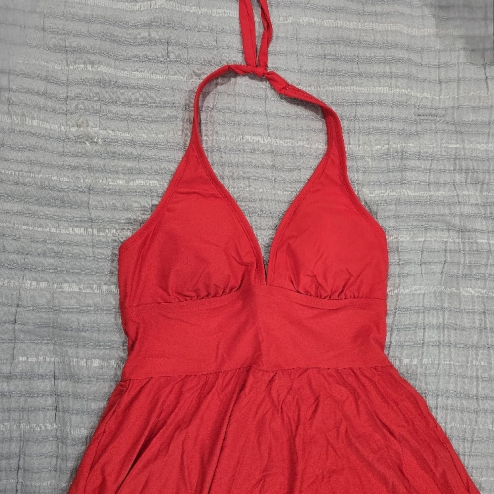Cherry Red Halter Peplum Tankini